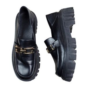 Beautiful chunky platform loafers with chain embellishment